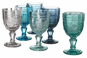 VILLA D’ESTE HOME TIVOLI Sada designových sklenic na víno Syrah 6 kusů, odstíny modré, broušený, 235 ml