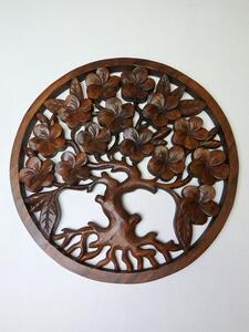 Mandala strom života kvetoucí, 3D dřevořezba,40cm,exotické dřevo