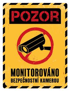 Plechová cedule: Pozor, Monitorováno - 30x40 cm