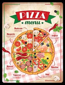 Plechová cedule: Pizza menu - 30x40 cm