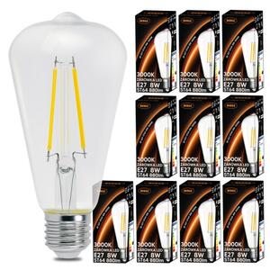 10x LED žárovka E27 6W 660lm 3000k vláknová retro st64
