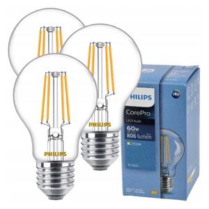 3x LED žárovka E27 7W 806lm 115lm/w 2700k s vláknem