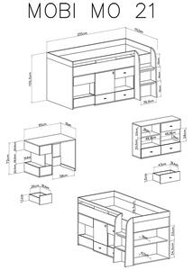 Postel patrová s psacím stolem a skříňkami Mobi MO21 - Bílý / Tyrkysová