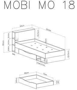 Mládežnická postel 90x200 Mobi MO18 - Bílý / Tyrkysová
