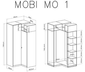 Skříň rohová Mobi MO1 - Bílý / Tyrkysová