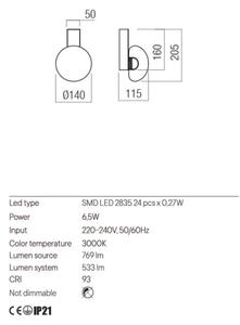 Redo 01-3239 - LED Nástěnné svítidlo SINCLAIR LED/6,5W/230V CRI 93 IP21 zlatá