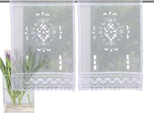 Home Wohnideen Záclona vitrážová duo, vyšívaná s krajkou, lněná struktura, Rokaj, Bílá