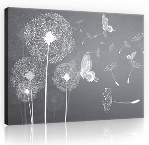 Obraz na plátně: Pampelišky a motýli - 80x60 cm
