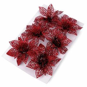 Vánoční hvězda s glitry a drátkem Ø10 cm balení 6 KUSŮ - 4 červená