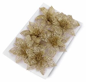 Vánoční hvězda s glitry a drátkem Ø10 cm balení 6 KUSŮ - 3 zlatá