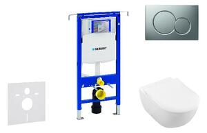 Geberit Duofix - Modul pro závěsné WC s tlačítkem Sigma01, matný chrom + Villeroy Boch - WC a sedátko, DirectFlush, SoftClose, CeramicPlus 111.355.00.5 NI3