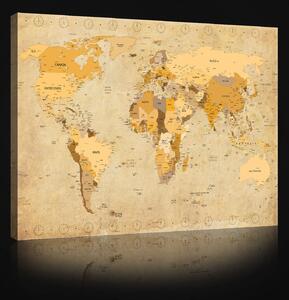 Obraz na plátně: Mapa světa (Vintage) - 80x60 cm