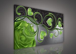 Obraz na plátně: Srdíčka a růže (zelené) - 75x100 cm