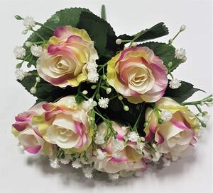 Růže kytice krémová & růžová "9" 25cm umělá