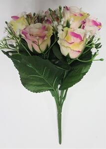 Růže kytice krémová & růžová "9" 25cm umělá