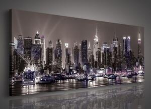 Obraz na plátně: Noční New York - 145x45 cm