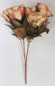 Růže kytice "7" růžová & oranžová 42cm umělá