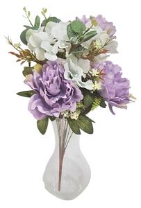Pivoňky Peonie & Hortenzie kytice 48cm fialová umělá