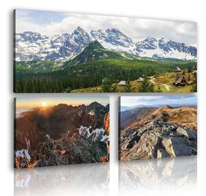 Obraz na plátně: Výhledy na hory (2) - set 1ks 80x30 cm a 2ks 37,5x24,8 cm