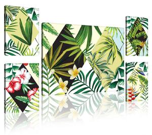 Obraz na plátně: Malovaná tropická flóra (3) - set 1ks 70x50 cm a 4ks 32,4x22,8 cm