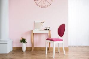 Toaletní stolek LILLO se zrcadlem - 65x35cm Bílé nohy / Růžová barva