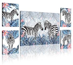 Obraz na plátně: Malované zebry (1) - set 1ks 70x50 cm a 4ks 32,4x22,8 cm