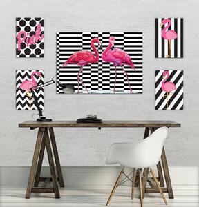 Obraz na plátně: Růžoví plameňáci - set 1ks 70x50 cm a 4ks 32,4x22,8 cm
