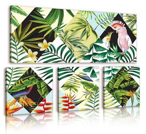 Obraz na plátně: Malované kapradí - set 1ks 80x30 cm a 3ks 25,8x24,8 cm