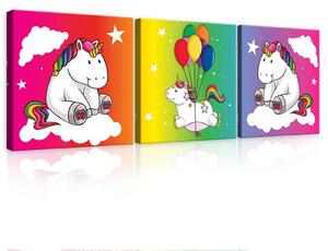 Obraz na plátně: Barevní jednorožci - set 3ks 25x25cm