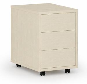 Kancelářský mobilní kontejner PRIMO WOOD, PUSH-lock, 3 zásuvky, bříza