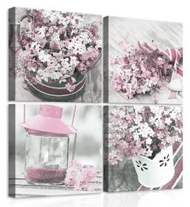 Obraz na plátně: Růžové zátiší (1) - set 4ks 25x25cm