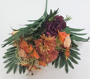 Kytice Chryzantéma & Růže & Orchidea 40cm oranžová umělá