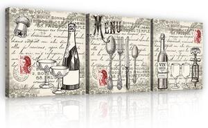 Obraz na plátně: Jídelní menu - set 3ks 25x25cm