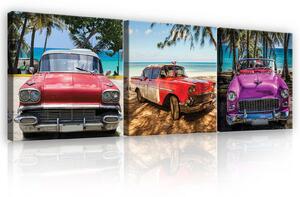 Obraz na plátně: Barevní auto veteráni - set 3ks 25x25cm