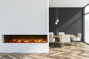 Acantha Aspire 150 rohový elektrický krb, 3D LED, 155,4×49×23,5 cm, 7 barev, vestavný do mediální stny s dálkovým ovládáním