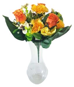 Karafiát, Růže a Alstromerie kytice x13 35cm oranžová a žlutá umělá