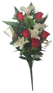 Růže a Alstromerie kytice červená a bílá x12 52cm umělá