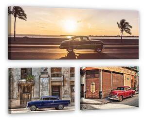 Obraz na plátně: Havana auto u moře - set 1ks 80x30 cm a 2ks 37,5x24,8 cm