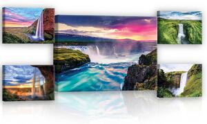 Obraz na plátně: Vodopády při východu slunce - set 1ks 70x50 cm a 4ks 32,4x22,8 cm