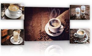 Obraz na plátně: Coffee break - set 1ks 70x50 cm a 4ks 32,4x22,8 cm