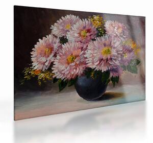 Skleněný obraz - Olejomalba, Květiny ve váze (70x50 cm)