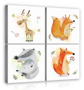 Obraz na plátně: Roztomilá zvířátka (3) - set 4ks 25x25cm