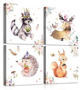 Obraz na plátně: Roztomilá zvířátka (4) - set 4ks 25x25cm