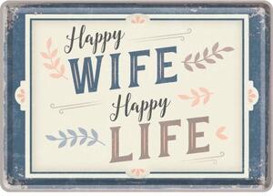 Plechová pohlednice - Happy Wife Happy Life