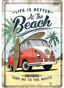 Plechová pohlednice - VW Bulli Life is Better at the Beach