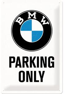 Plechová cedule: BMW Parking Only (bílá) - 30x20 cm