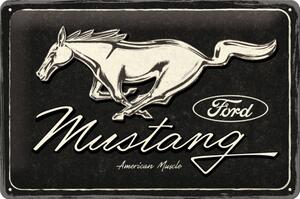 Plechová cedule: Ford Mustang (Horse Logo Black) - 30x20 cm