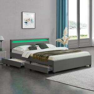 Čalouněná postel Lyon s úložným prostorem a LED osvětlením 180 x 200 cm | šedá