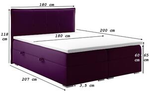 Kontinentální postel 180 cm Carla (fialová)(s úložným prostorem). 1044194