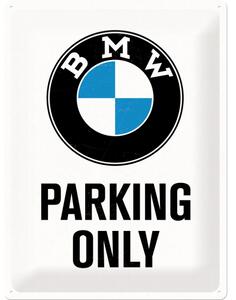 Plechová cedule: BMW Parking Only (bílá) - 40x30 cm